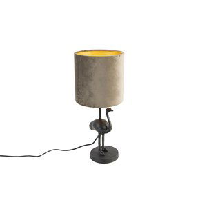 Vintage stolní lampa černé látkové stínidlo taupe 20 cm - pštros
