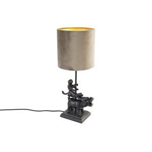 Vintage stolní lampa černé látkové stínítko taupe - Flodhest Abe