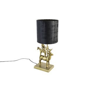 Vintage stolní lampa mosaz se stínidlem černá 20 cm - Animal Hjort Tre