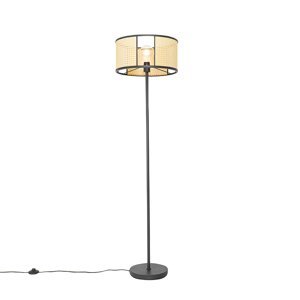 Retro stojací lampa černá s ratanem 40 cm - Akira