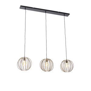 Industriële hanglamp brons met zwart langwerpig 3-lichts - Dong