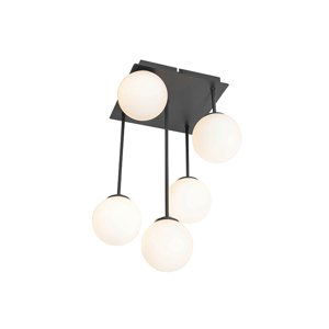 Moderne plafondlamp zwart met opaal glas 5-lichts - Athens