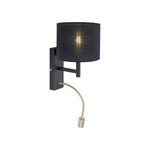 Nástěnná lampa černá se zlatou lampičkou na čtení včetně LED - Matija