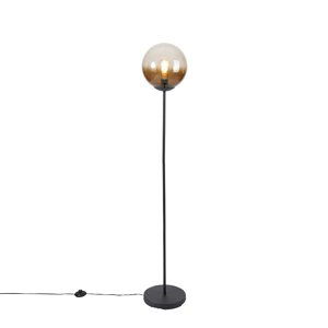 Art deco vloerlamp zwart met bruin glas - Pallon