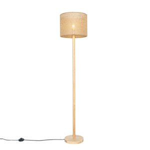 Venkovská stojací lampa dřevěná s lněným stínidlem natural 32 cm - Mels