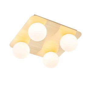 Moderne badkamer plafondlamp messing vierkant 4-lichts - Cederic