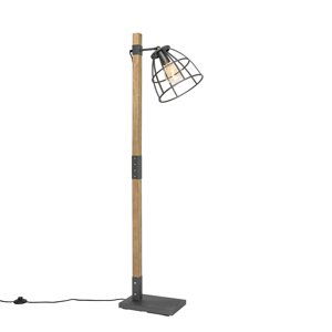 Industriële vloerlamp zwart met hout - Arthur