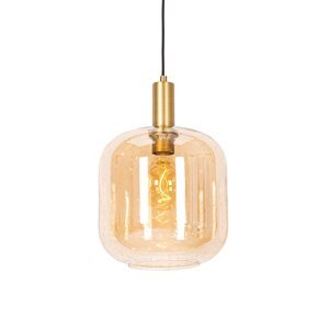 Design hanglamp zwart met messing en amber glas - Zuzanna