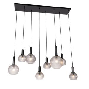 Design hanglamp zwart met smoke glas 8 -lichts - Chico