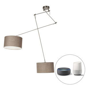 Smart hanglamp staal met kap 35 cm taupe incl. 2 Wifi A60 - Blitz