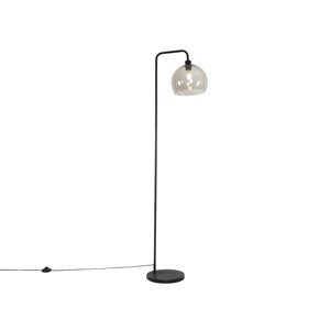 Chytrá stojací lampa černá s kouřovým sklem včetně WiFi A60 - Maly