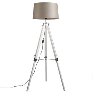 Venkovská stojací lampa bílá s lněným stínidlem taupe 45 cm - stativ