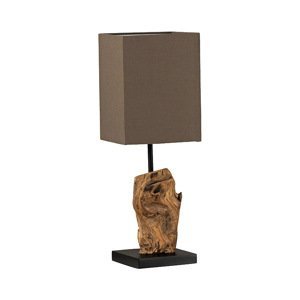 Venkovská obdélníková stolní lampa s dřevěným pahýlem a hnědým odstínem - Abuyes