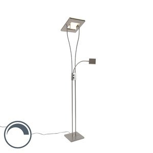 Moderní čtvercová stojací lampa z oceli s lampou na čtení vč. LED Helia