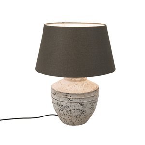 Venkovská kulatá keramická stolní lampa šedá se šedohnědým odstínem - Tamara