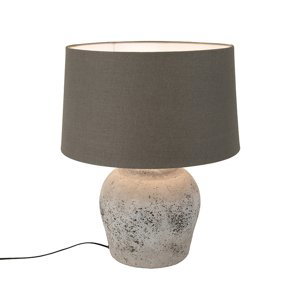 Venkovská kulatá keramická stolní lampa šedá s hnědým odstínem - Tamara