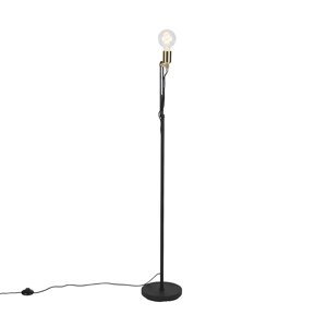 Moderní elegantní stojací lampa černá s mosaznými akcenty - Slide