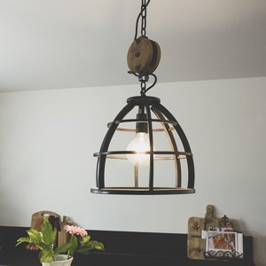 Průmyslová kulatá závěsná lampa černá ocel 34 cm - Arthur