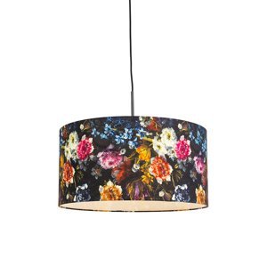 Romantická závěsná lampa černá s květinovým odstínem 50 cm - Combi 1