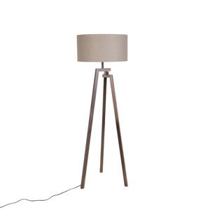 Designová stojací lampa stativ ořech se šedým odstínem - Cortina