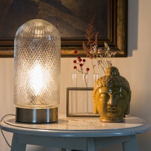 Vintage stolní lampa válcově opracované sklo s ocelí - Bardo