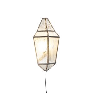Art Deco nástěnná lampa mosaz se starožitným sklem - Scone