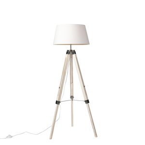 Venkovská stojací lampa na dřevěném stativu s bílým stínením - stativ