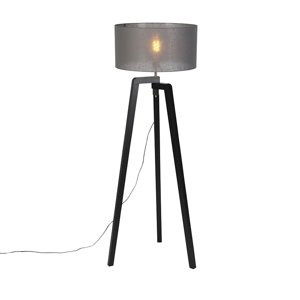 Stojací lampa stativ černé dřevo se šedým odstínem 50 cm - Puros