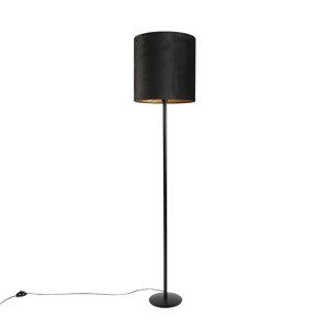 Černá stojací lampa s velurovým odstínem černá se zlatem 40 cm - Simplo