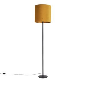 Černá stojací lampa s velurovým odstínem okrová se zlatem 40 cm - Simplo