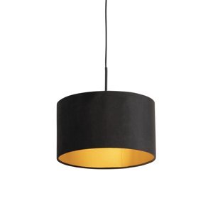Závěsná lampa s velurovým odstínem černá se zlatem 35 cm - Combi