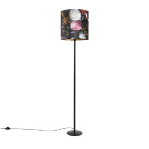 Stojací lampa černá s velurovým odstínem květinový design 40 cm - Simplo