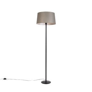 Černá stojací lampa s plátěným odstínem taupe 45 cm - Simplo