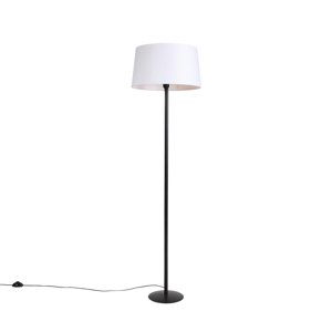 Černá stojací lampa s lněným odstínem bílá 45 cm - Simplo