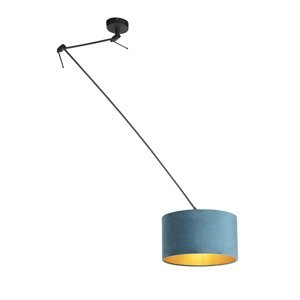Závěsná lampa s velurovým odstínem modrá se zlatem 35 cm - Blitz I černá