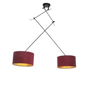 Závěsná lampa se sametovými odstíny červené se zlatem 35 cm - Blitz II černá
