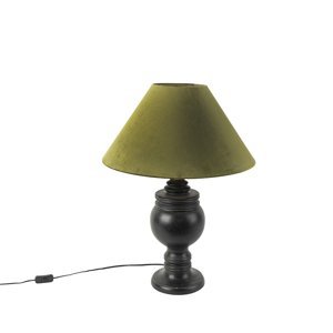 Venkovská stolní lampa s velurovým odstínem mechově zelená 50 cm - šalvěj