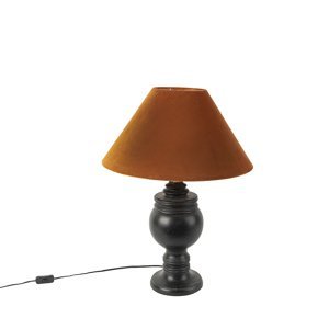Venkovská stolní lampa černá s oranžovým sametem - Sage