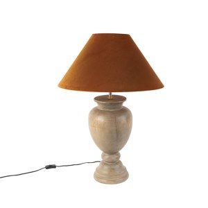 Venkovská stolní lampa dřevo s oranžovým sametem - jetel