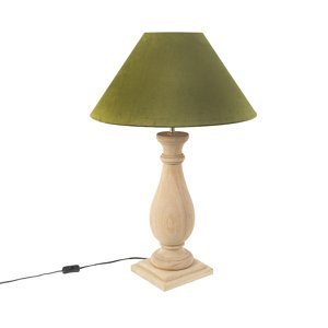 Venkovská stolní lampa s velurovým odstínem mechově zelená 55 cm - lopuch