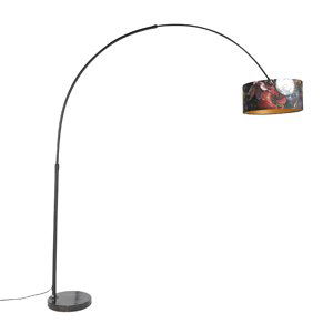 Oblouková lampa černý sametový odstín květinový design 50 cm - XXL