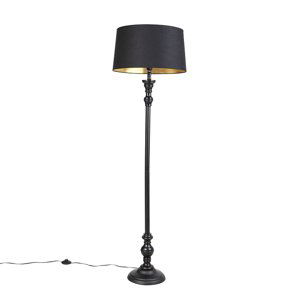 Stojací lampa s bavlněným odstínem černá se zlatem 45 cm - Classico