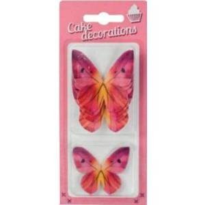 Dekorace z jedlého papíru Motýlci růžovo-červení (8 ks)