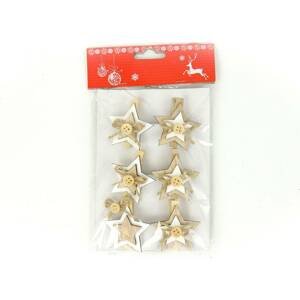 Hvězdička, vánoční dřevěná dekorace na kolíčku, 6 kusů v sáčku, cena za 1 sáček AC7120 Art