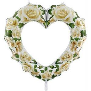 Nafukovací balónek vykrojené srdce - bílé růže 107 cm - Grabo