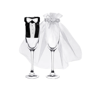 Obleček na skleničky - dekorace na rozpoznání drinků - Nevěsta, Ženich - PartyDeco