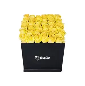 Černá hranatá krabice žlutých růží 25 ks