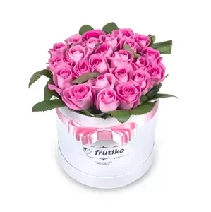 Růžové růže bílá kulatá krabice 50 - 51 Ks