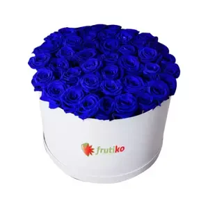 Modré růže bílá kulatá krabice 8 - 10 ks