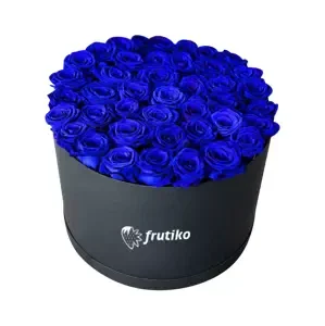 Modré růže černá kulatá krabice 8 - 10 ks